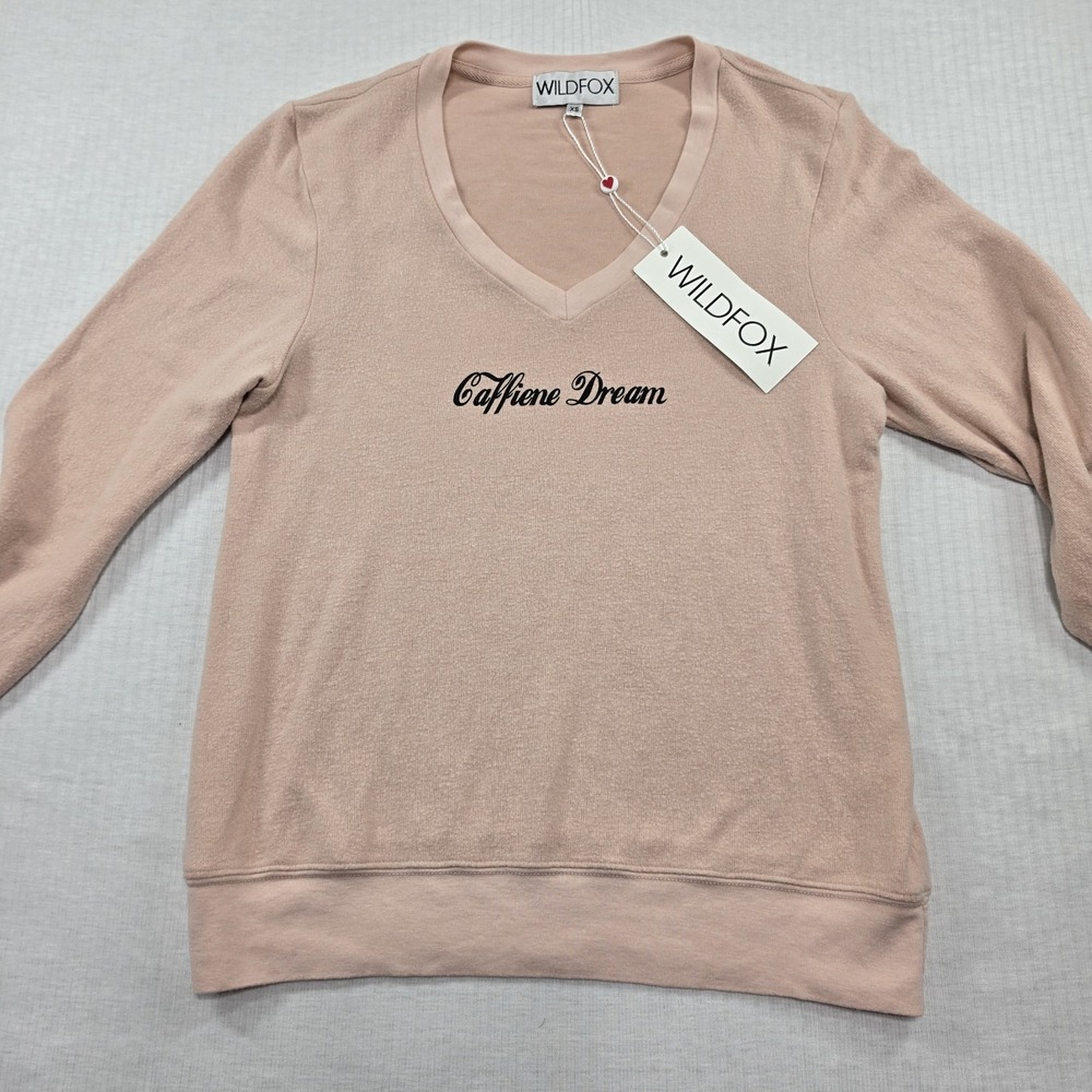 WILDFOX Blush Pink Caffiene Dream V-Neck Sweater Size XS Coquette Oversized - Picture 4 of 11